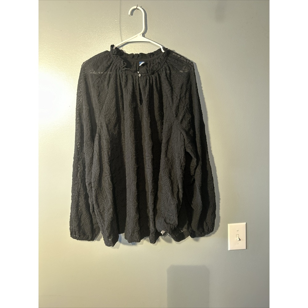 Old Navy XL Tall Boho Peasant Black Lace Blouse Shirt Top Oversized Embroidery